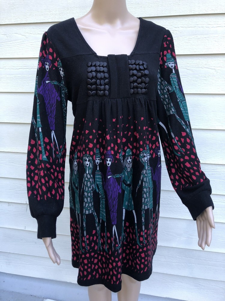 Solitaire LA M Black Red Green Models Ladies Pattern Soft Knit Long Sleeve Dress