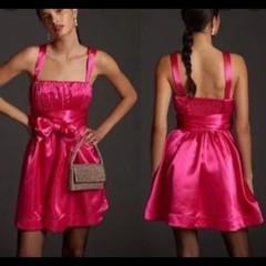 NWT Maeve by Anthropologie Hot Pink Satin Bow Pleated Mini Dress Women&rsquo;s 2