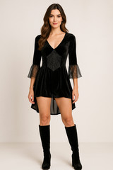 Tipsy Elves Velvet Romper Dress Womens S Whimsigoth Witchy Goth Vamp Spiderweb