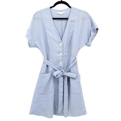 Olivaceous Linen Day Dress Womens S Blue Bohemian Coastal Grandma Cottagecore