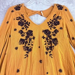 Free People XS Sweet Tennessee Embroidered Mini Dress Tunic Cutout Back **Spots