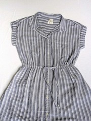 Japna Blue And White Collared Stripe Button Down Short Sleeve Shirt Dress Sz M