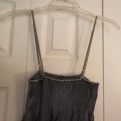 Max Studio One Size Gray/White Floral Smocked Square Neck Midi Sundress Straps