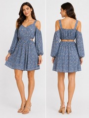 Sienna Sky Long Sleeve Casual Floral Dress Waist Size S