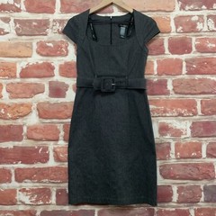 Bisou Bisou Michele Bohbot Dress Womens 4 Gray Herringbone Career Work Zip Up