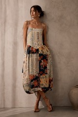 NWT Tulip Recreations Cotton Patchwork Balloon Hem Midi Sundress Size M