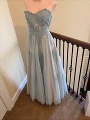TLC Say Yes To The Prom 5 Blue Silver Rhinestone Bling Strapless Lace Up Dress