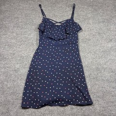 Trixxi Dress Womens M Navy Blue Polka Dot Ruffle Mini Spaghetti Strap