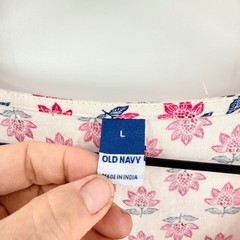 Old Navy Floral Boho Mini Dress Pink Large Cotton Blend Tassel Neck Pockets