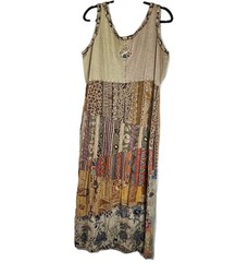 Sacred Threads Womens Patchwork Maxi Dress M/L Butterfly Hippie Artsy Lagenlook