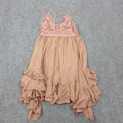 FP One Dress Womens Small Pink Lace Crochet Ruffle Strappy Swing Boho Sundress