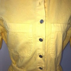 La Costa Spa Dress Vintage Womens Yellow Denim Elastic Waist Zipper Cotton