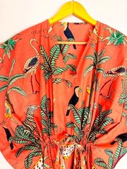 Animal Print Cotton Kaftan Women Beach Cover Up Bohemian Summer Dress