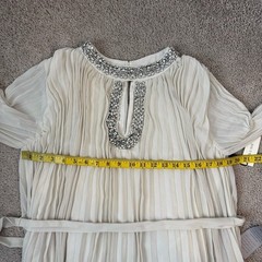 Mila Mae Jewel Keyhole Neck Pleated Dress Ivory M