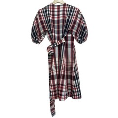 SCANLAN THEODORE Plaid Cocoon Sleeve Wrap Dress Women Size AU 8 US 4 Stripe Red