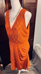 CAbi Black Midi Dress with Bright Orange Floral Print- Reversible
