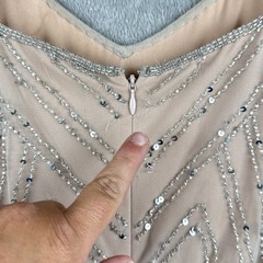 Adrianna Papell Evening Dress Womens 10 Blush Sequin Beaded Sleeveless V-Neck