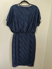 Phase Eight navy blue textured batwing bodycon midi dress 10 smart work