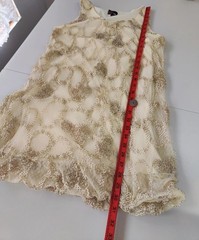 YUMI Cream Mesh 3D Floral Rosette Shift Dress Polka Dot Applique Size M Wedding