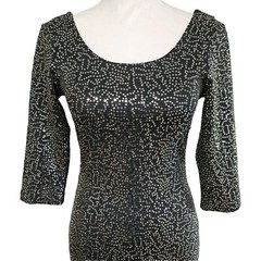 NWT As U Wish $69 Black Gold Sequin Plunging Back Dress Size S Vamp Goth