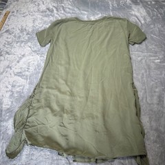 A Loves A Olive Green 100% Silk Ruffle Tiered Mini Dress Short Sleeve XS