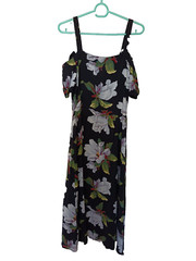 WAREHOUSE Black Multi Floral button down front Open Shoulder Strappy Dress 10