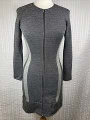 Theory Black White 3/4 Sleeve Front Zip Stretch Cotton Chayenne Dress Sz 2