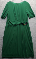 Ellen Tracy Shift Dress Women Medium Green Stretch Lined Scoop Neck Belted Waist