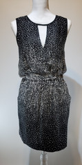 Cluny Abstract Polka Dot Cage Back Midi Dress Size 4 Black & White Casual Chic