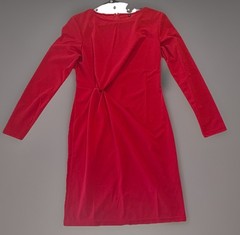 Red Sheath Dress Knee Length Long Sleeve Stretch Polyester Spandex Size M