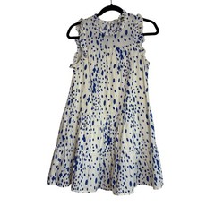 Pinch Womens Blue White Abstract Dot Tiered Ruffle Mini Babydoll Dress Size M