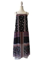 Avec Les Filles Midi Dress Small Star Print Sundress Spaghetti Strap Boho A-Line