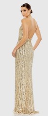 Mac Duggal 5759 Sequined Halter Strap Trumpet Gown Nude Gold Size 14