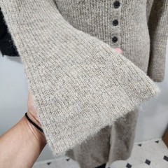 Commense Stacking V-Neck Split Breasted Knit Sweater Dress Beige Bell Sleeve SML