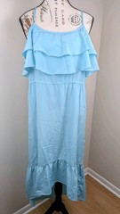 Fun & Flirt Sky Blue Mint Tiered Hi Low Spaghetti Strap Slip Dress Medium
