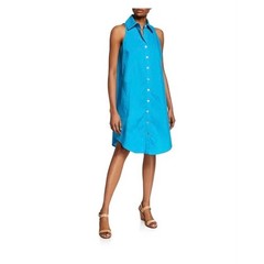 Finley Button Front and Button Back poplin sleeveless turquoise mini swing dress