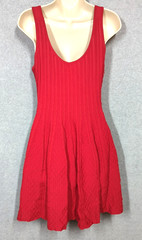 BEBE Red Fit & Flare Knit Ribbed Mini Dress L Sexy Be Mine Holiday Playful Chic