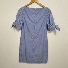 Charlotte Brody Blue Striped Sheath Dress Bow Cuffed Puff Sleeves Size 6 Spring
