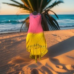 Highness Dress Summer Tank Pink Yellow Made in India One Size Small lol