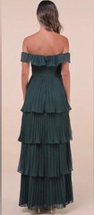 Lulus Size M Always Remarkable Emerald Green Pleated Off Shoulder Maxi Dress