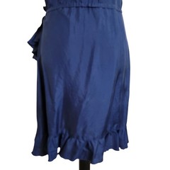 LA Made 100% Silk Ruffle Dress Blue Medium Knee Length Sleeveless Asymmetrical