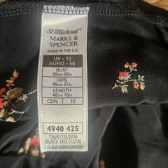 VTG Y2k Marks & Spencer black romantic floral soft grunge slip mini dress 10/12