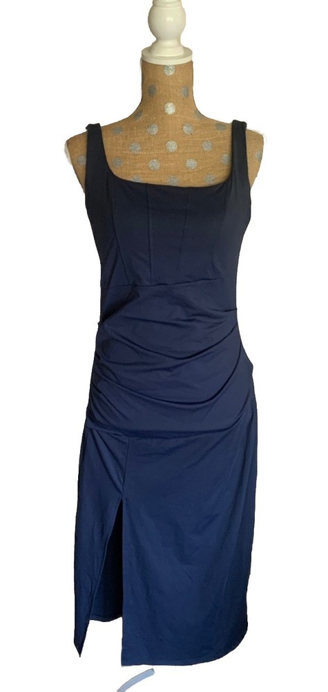 Halara SoftlyZero™ Airy Square Neck Corset Ruched Bodycon Midi Dress Medium