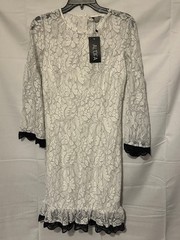 Al’ofa Womens Adult Size Medium White And Black Floral Print Lacey Dress NWT