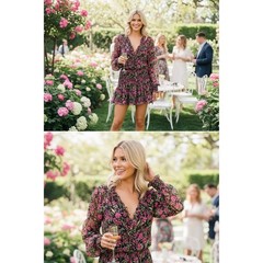 Garden Party Dress Floral Ruffle Pink Cottagecore Long Sleeve Mini Dress Boho