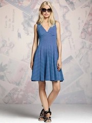 Peter Som for DesigNation Blue Striped Empire Waist Fit & Flare Dress,Size 8