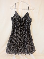 Ultra Flirt Black Floral Mesh Slip Dress Large Y2K Cottagecore Mini Dress
