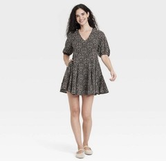 Universal Thread V-neck Bell Sleeve Dress size L – Black/Floral/Pocket – NEW