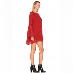 IRO Appoline Paisley Oversized Bell Sleeve Mini Tunic Dress In Red Size 34 XS