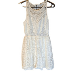 XS Cream Lace Floral Pattern Fit-n-Flare Mini Dress Angelic